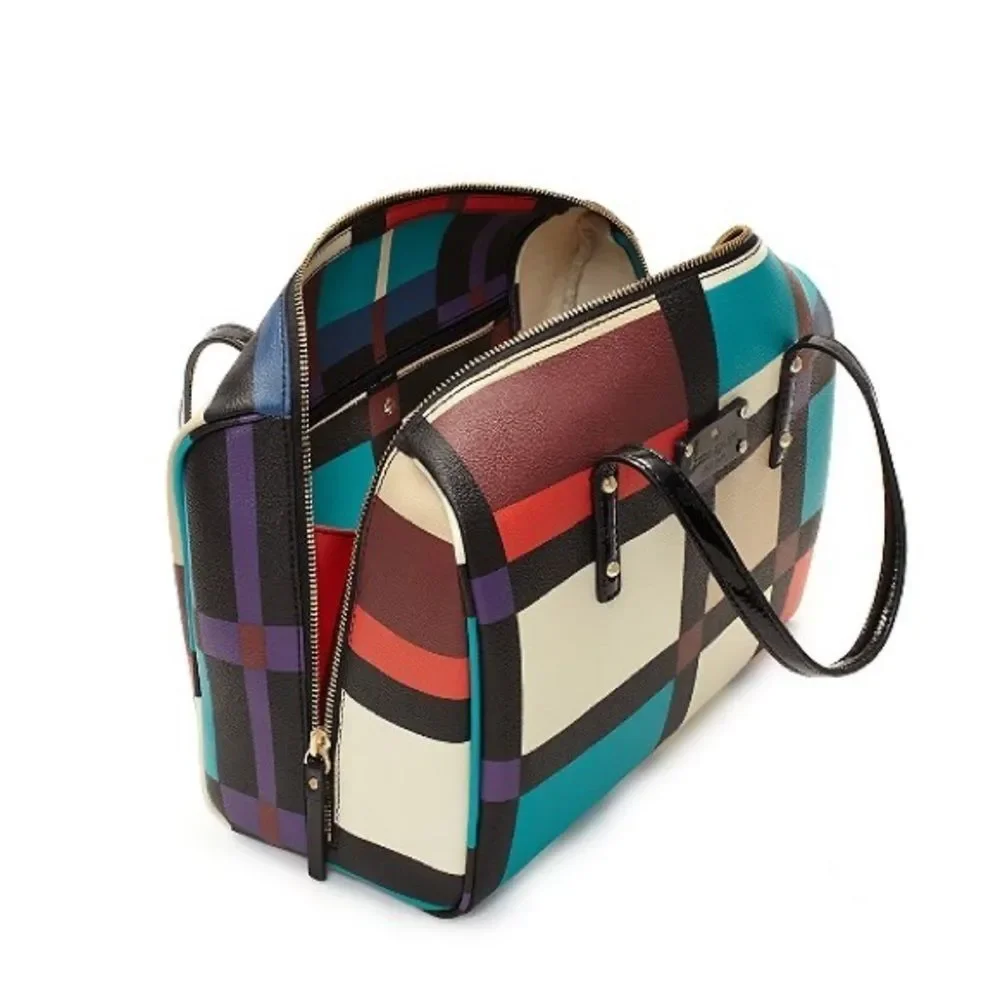 Kate Spade Perry Street Shawna handbag colorblock handbag leather plaid